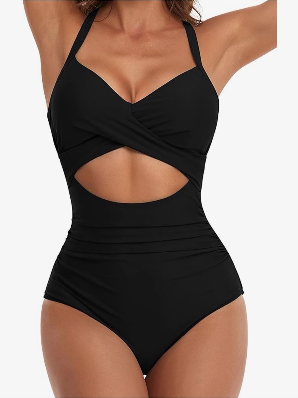 Eomenie One Piece Swimsuit Tummy Control Cutout High Waisted Wrap Tie Back XL